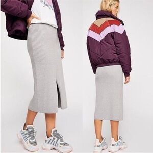 Free People Heather Grey Skyline Ribbed Front Slit Sweater Midi Skirt Size Small